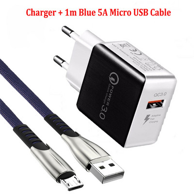 Adaptor pentru încărcător rapid QC 3.0 Cablu micro USB 5A pentru Huawei P8 P9 Lite Y5 Y6 Y7 Y9 2018 Honor 6 7 LG G3 G4 18W Încărcător USB cu mufă UE