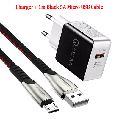 Adaptor pentru încărcător rapid QC 3.0 Cablu micro USB 5A pentru Huawei P8 P9 Lite Y5 Y6 Y7 Y9 2018 Honor 6 7 LG G3 G4 18W Încărcător USB cu mufă UE