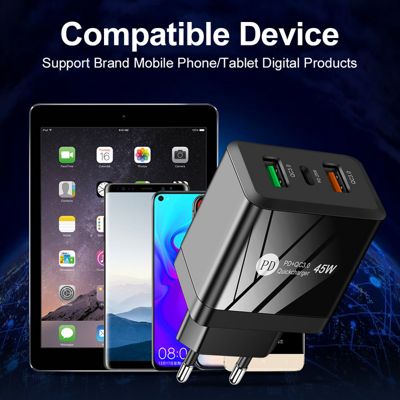 3Port USB punjač USB C 48W brzo punjenje za iPhone 11 12 Xiaomi Huawei Samsung mobilni telefon PD punjač Adapter za putni punjač