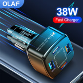 Încărcător auto Olaf 38W Încărcare rapidă tip C PD QC3.0 3.1A Încărcător USB Porturi multiple pentru iPhone Xiaomi Huawei Adaptor pentru telefon