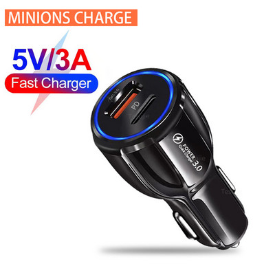 USB automobilinis įkroviklis 3A 30W Type C PD QC greito įkrovimo telefono adapteris skirtas iPhone 13 12 11 Pro Max 8 Xiaomi Huawei Samsung S21 S20 S10