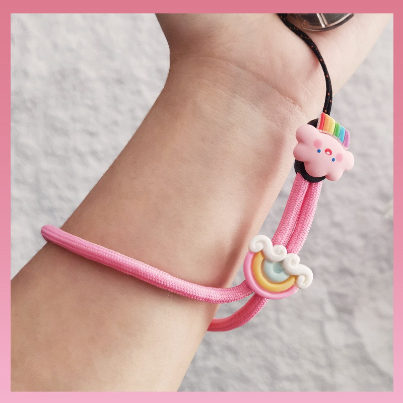 Κοντό μενταγιόν καρπού κινούμενα σχέδια Χαριτωμένο υφαντό κρεμαστό μενταγιόν καρπού κορδόνι τηλεφώνου κατά της απώλειας Ρυθμιζόμενο αποσπώμενο λουρί Κορδόνι κινητού τηλεφώνου