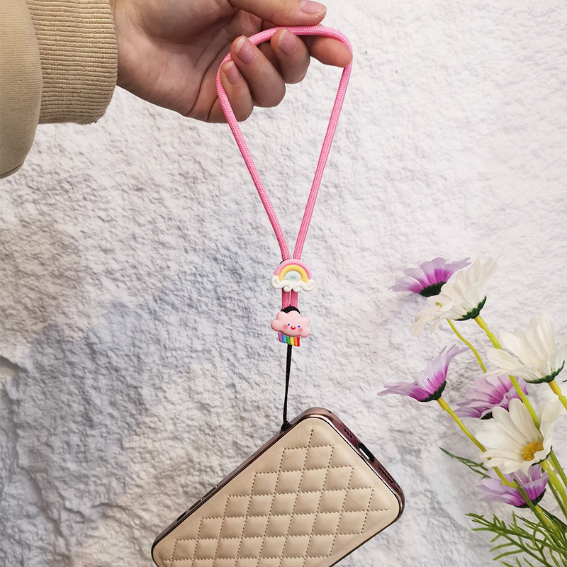 Κοντό μενταγιόν καρπού κινούμενα σχέδια Χαριτωμένο υφαντό κρεμαστό μενταγιόν καρπού κορδόνι τηλεφώνου κατά της απώλειας Ρυθμιζόμενο αποσπώμενο λουρί Κορδόνι κινητού τηλεφώνου