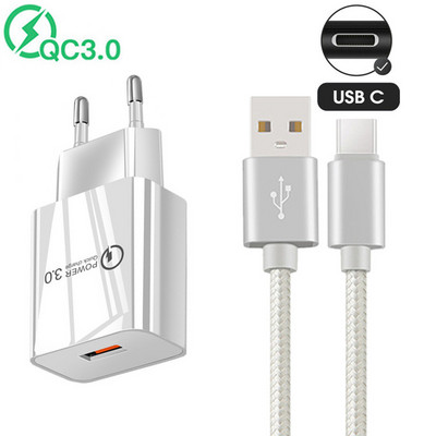 Încărcător rapid QC 3.0 Adaptor USB Cablu USB tip C pentru Motorola Moto G10 G30 G8 G9 Play One Vision LG Velvet încărcător pentru telefon mobil