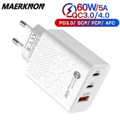 Încărcător USB C 60W Încărcare rapidă 3.0 3 porturi PD Tip C Încărcător de perete cu încărcare rapidă pentru IPhone 13 12 Xiaomi 12 Adaptor pentru telefon Samsung