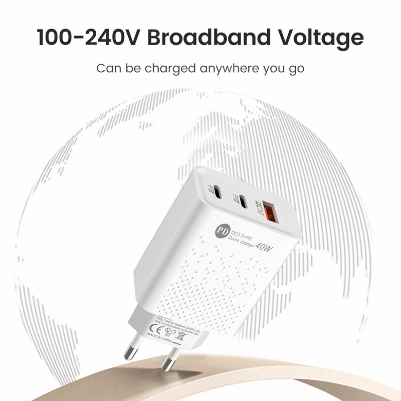 Φορτιστής USB C 60W Γρήγορη φόρτιση 3.0 3 θυρών PD Τύπος C Φορτιστής τοίχου γρήγορης φόρτισης για iPhone 13 12 Xiaomi 12 Προσαρμογέας τηλεφώνου Samsung