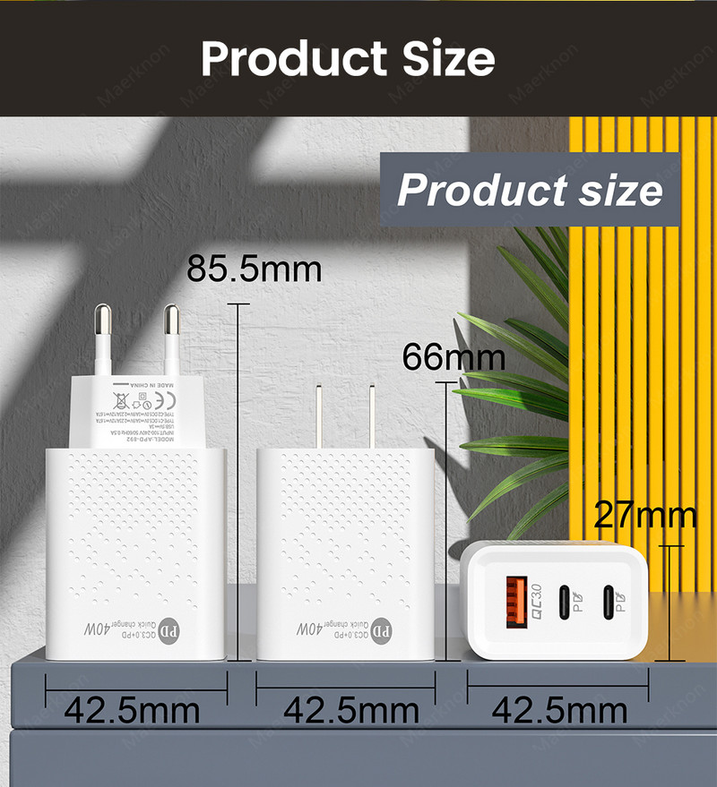 Φορτιστής USB C 60W Γρήγορη φόρτιση 3.0 3 θυρών PD Τύπος C Φορτιστής τοίχου γρήγορης φόρτισης για iPhone 13 12 Xiaomi 12 Προσαρμογέας τηλεφώνου Samsung