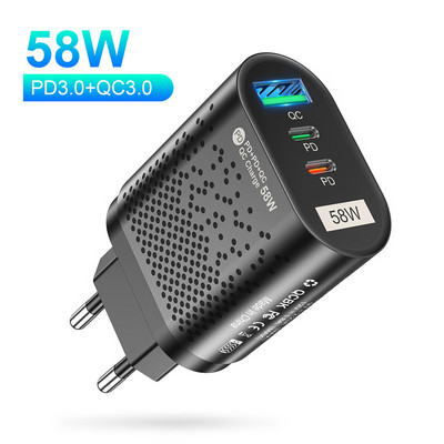Adaptor de încărcare rapidă USB PD 58W QC3.0 Încărcător rapid pentru laptop pentru iPhone 14 13 Xiaomi 12 Samsung Încărcător de perete pentru telefon mobil