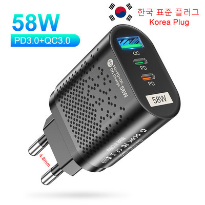 Adaptor de încărcare rapidă USB PD 58W QC3.0 Încărcător rapid pentru laptop pentru iPhone 14 13 Xiaomi 12 Samsung Încărcător de perete pentru telefon mobil