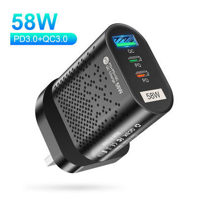 Adaptor de încărcare rapidă USB PD 58W QC3.0 Încărcător rapid pentru laptop pentru iPhone 14 13 Xiaomi 12 Samsung Încărcător de perete pentru telefon mobil