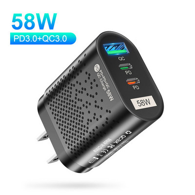 Adaptor de încărcare rapidă USB PD 58W QC3.0 Încărcător rapid pentru laptop pentru iPhone 14 13 Xiaomi 12 Samsung Încărcător de perete pentru telefon mobil
