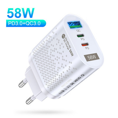 Adaptor de încărcare rapidă USB PD 58W QC3.0 Încărcător rapid pentru laptop pentru iPhone 14 13 Xiaomi 12 Samsung Încărcător de perete pentru telefon mobil
