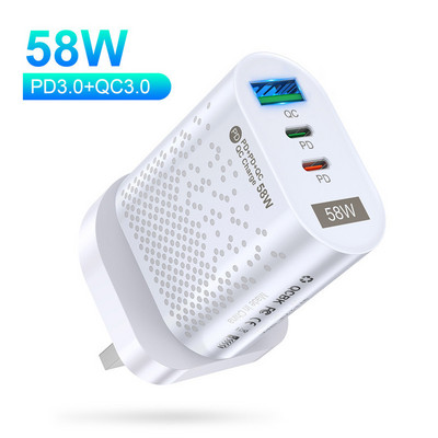 Adaptor de încărcare rapidă USB PD 58W QC3.0 Încărcător rapid pentru laptop pentru iPhone 14 13 Xiaomi 12 Samsung Încărcător de perete pentru telefon mobil