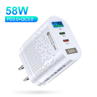 Adaptor de încărcare rapidă USB PD 58W QC3.0 Încărcător rapid pentru laptop pentru iPhone 14 13 Xiaomi 12 Samsung Încărcător de perete pentru telefon mobil
