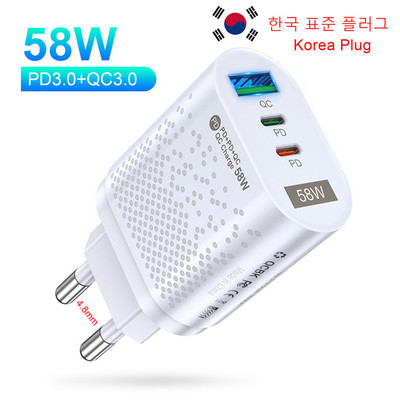 Adaptor de încărcare rapidă USB PD 58W QC3.0 Încărcător rapid pentru laptop pentru iPhone 14 13 Xiaomi 12 Samsung Încărcător de perete pentru telefon mobil