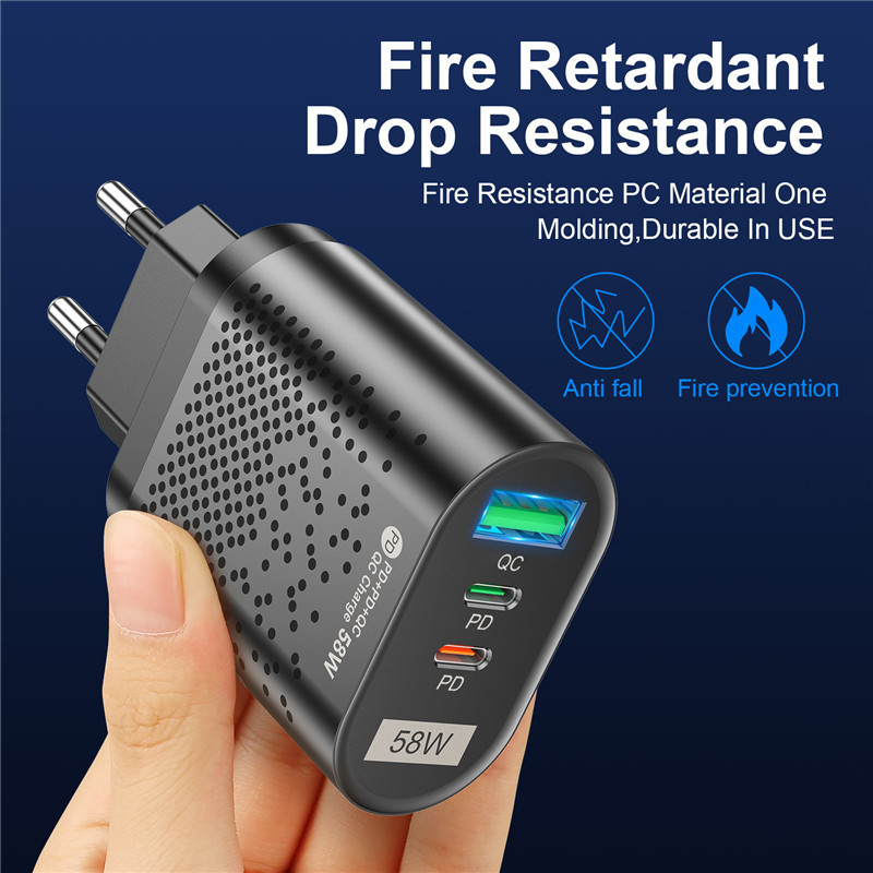 USB PD adapter za brzo punjenje 58W QC3.0 brzi punjač za prijenosna računala za iPhone 14 13 Xiaomi 12 zidni punjač za mobitele Samsung