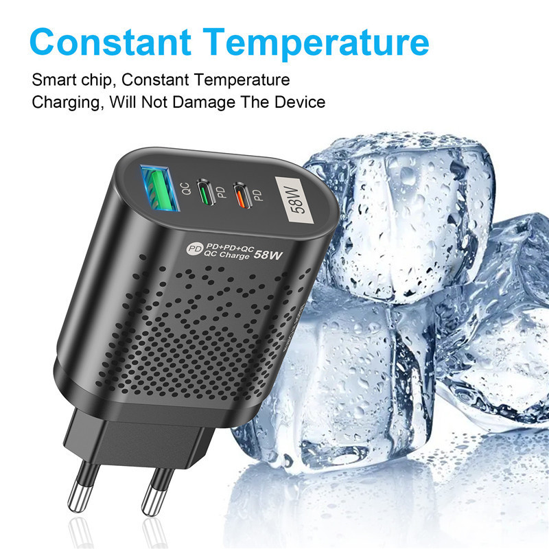 USB PD adapter za brzo punjenje 58W QC3.0 brzi punjač za prijenosna računala za iPhone 14 13 Xiaomi 12 zidni punjač za mobitele Samsung