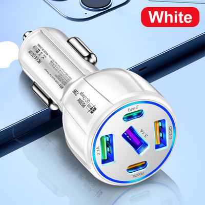 Încărcător auto Olaf 75W 5 porturi Încărcare rapidă PD QC3.0 USB C Încărcător telefon auto Adaptor tip C pentru iphone Samsung Huawei Xiaomi poco