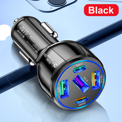 Încărcător auto Olaf 75W 5 porturi Încărcare rapidă PD QC3.0 USB C Încărcător telefon auto Adaptor tip C pentru iphone Samsung Huawei Xiaomi poco