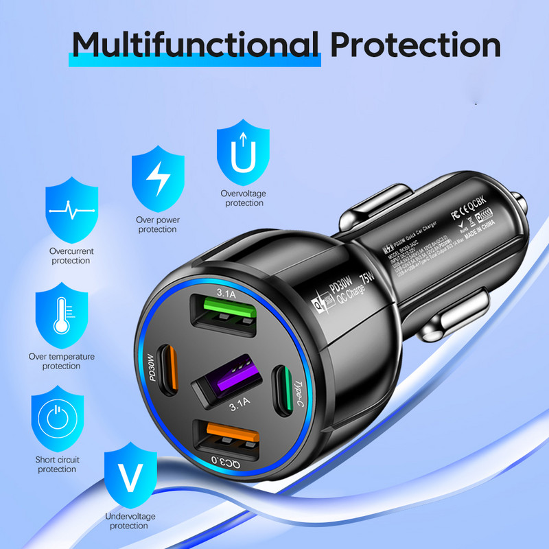 Olaf 75W 5 porta auto punjač brzo punjenje PD QC3.0 USB C auto punjač tip C adapter za iphone Samsung Huawei Xiaomi poco