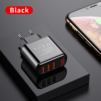 EU Plug USB зарядно Quick Charge 3.0 Phone Adapter за iPhone 12 Pro Max 11 8 Xiaomi Huawei Digital Display Бързи стенни зарядни устройства