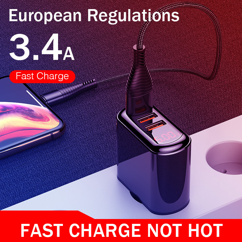 EU utikač USB punjač Quick Charge 3.0 Adapter za telefon za iPhone 12 Pro Max 11 8 Xiaomi Huawei Digital Display Brzi zidni punjači
