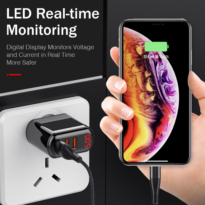 EU utikač USB punjač Quick Charge 3.0 Adapter za telefon za iPhone 12 Pro Max 11 8 Xiaomi Huawei Digital Display Brzi zidni punjači