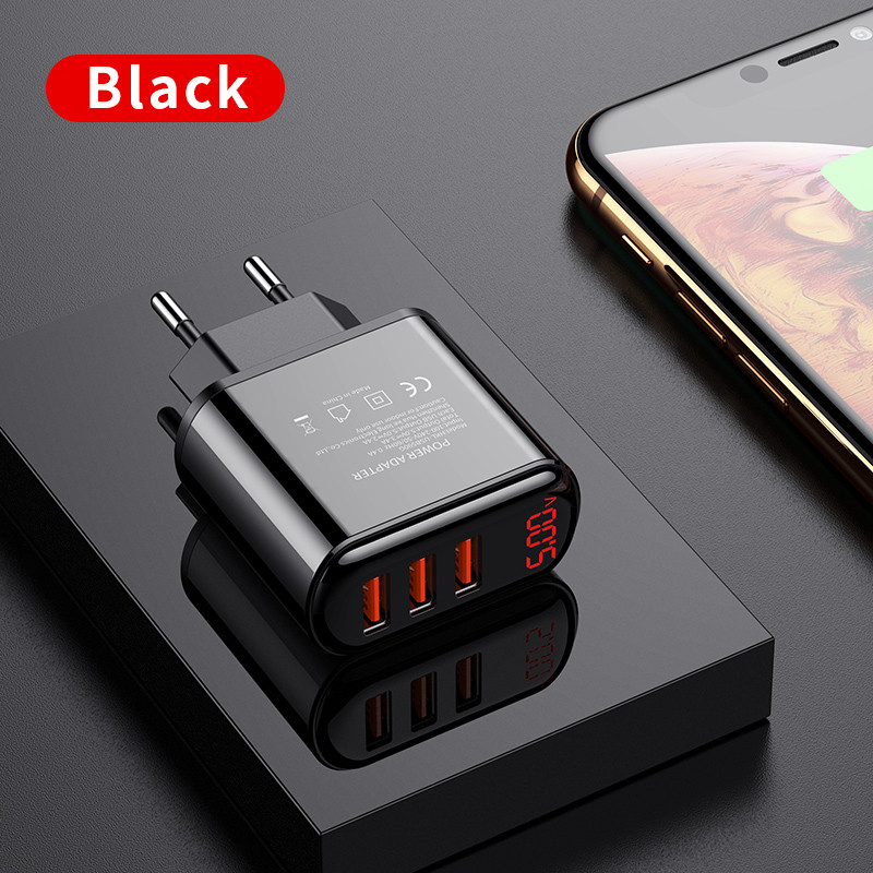 EU utikač USB punjač Quick Charge 3.0 Adapter za telefon za iPhone 12 Pro Max 11 8 Xiaomi Huawei Digital Display Brzi zidni punjači