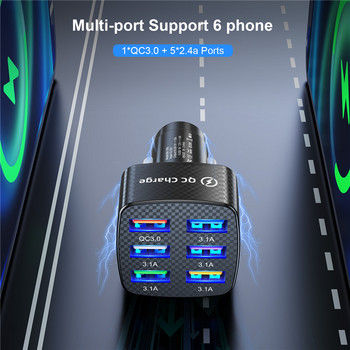 USLION 6 Ports USB Car Charger 15A QC3.0 Fast Charging Mobile Phone Adapter for iPhone 13 12 Pro 8 Huawei Xiaomi Samsung S21 S20