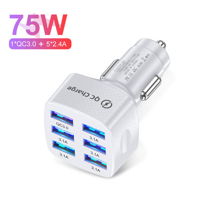 USLION 6 porturi USB încărcător auto 15A QC3.0 Adaptor de încărcare rapidă pentru telefon mobil pentru iPhone 13 12 Pro 8 Huawei Xiaomi Samsung S21 S20