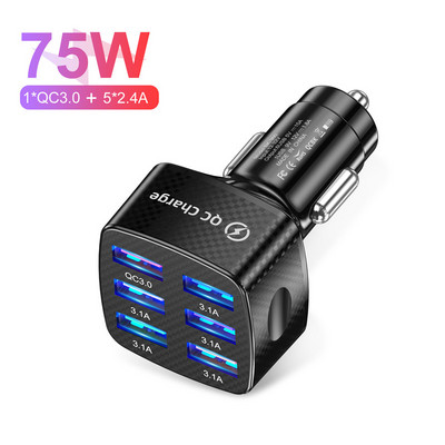 USLION 6 porturi USB încărcător auto 15A QC3.0 Adaptor de încărcare rapidă pentru telefon mobil pentru iPhone 13 12 Pro 8 Huawei Xiaomi Samsung S21 S20