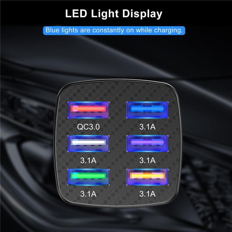 USLION 6 priključaka USB auto punjač 15A QC3.0 Adapter za brzo punjenje mobitela za iPhone 13 12 Pro 8 Huawei Xiaomi Samsung S21 S20