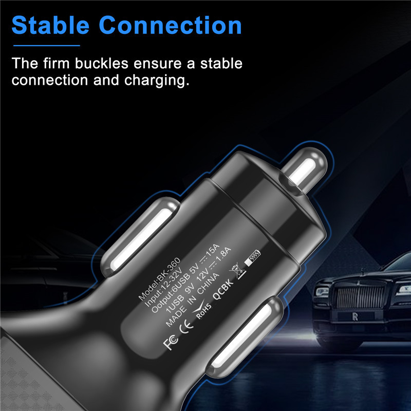 USLION 6 priključaka USB auto punjač 15A QC3.0 Adapter za brzo punjenje mobitela za iPhone 13 12 Pro 8 Huawei Xiaomi Samsung S21 S20