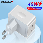 Încărcător USB USLION 40W PD USB tip C Încărcător pentru telefon USB cu două porturi Încărcare rapidă pentru iPhone 13 Xiaomi Samsung iPad Laptop Tablete