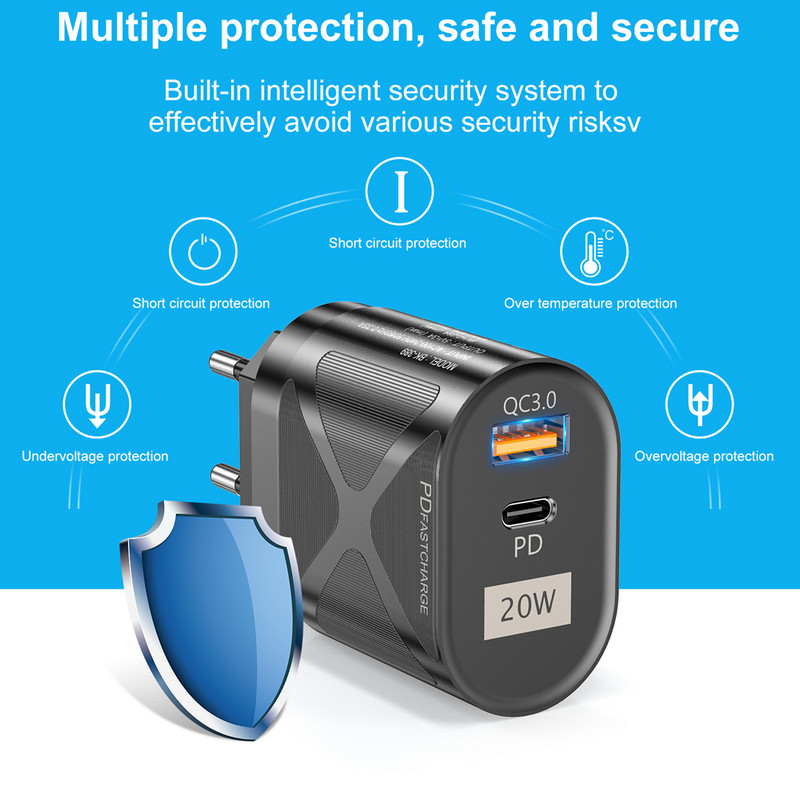 PD20W Type C QC3.0 USB mobilni telefon Adapter za glavu za brzo punjenje Zidno napajanje USB punjači za Iphone 13 12 Promax Samsung S22 S21