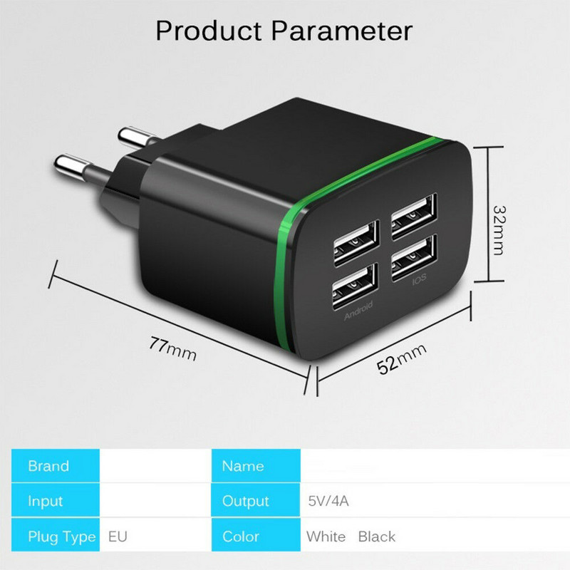 4 porta USB punjači za telefon Zidni punjač 5V 4A za Iphone EU utikač Utičnica za mobilni telefon Putni adapter za punjenje