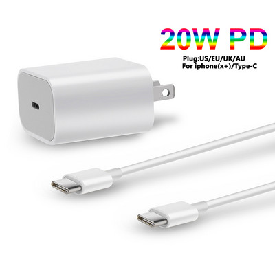 Új 20 W-os PD töltő Iphone 13 12 USB-C kábel tápadapter töltő UK/US/EU Plug Smart Phone gyorstöltő Samsung S10 C2C telefonhoz