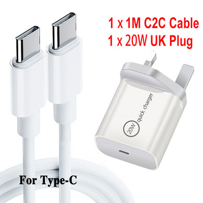 Nou încărcător PD de 20W pentru Iphone 13 12 Cablu USB-C Adaptor de alimentare Încărcător UK/SUA/UE Încărcător rapid pentru telefon inteligent pentru Samsung S10 C2C
