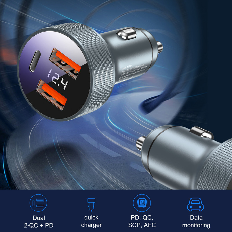 GTWIN USB auto punjač QC 3.0 80W tip C PD brzo punjenje adapter za auto punjač za iPhone Xiaomi Samsung mobilni telefon