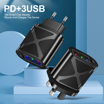 Φορτιστές USB 48W 3 θυρών + Φορτιστής PD τύπου C Γρήγορη φόρτιση Για iphone 13 12 Pro Φορητός προσαρμογέας φορτιστή τηλεφώνου Huawei Xiaomi