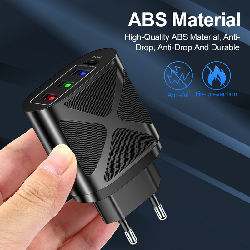 Φορτιστές USB 48W 3 θυρών + Φορτιστής PD τύπου C Γρήγορη φόρτιση Για iphone 13 12 Pro Φορητός προσαρμογέας φορτιστή τηλεφώνου Huawei Xiaomi