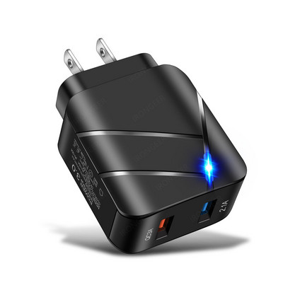 Încărcător USB Încărcare rapidă 3.0 4.0 Adaptor de perete cu iluminare LED pentru iPhone 12 Samsung A50 Xiaomi Huawei Tabletă Încărcătoare pentru telefoane mobile