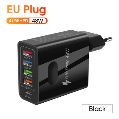 Încărcător Olaf 48W USB C 5 porturi QC 3.0 Tip C Adaptor de perete USB de încărcare rapidă pentru IPhone 13 Xiaomi Samsung PD Încărcător rapid de telefon