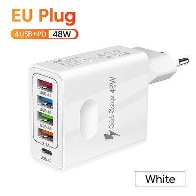 Încărcător Olaf 48W USB C 5 porturi QC 3.0 Tip C Adaptor de perete USB de încărcare rapidă pentru IPhone 13 Xiaomi Samsung PD Încărcător rapid de telefon