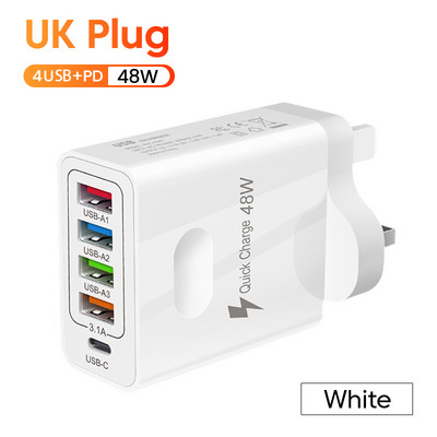 Încărcător Olaf 48W USB C 5 porturi QC 3.0 Tip C Adaptor de perete USB de încărcare rapidă pentru IPhone 13 Xiaomi Samsung PD Încărcător rapid de telefon