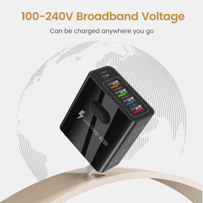 Olaf 48W USB C Φορτιστής 5 θυρών QC 3.0 Type C USB Fast Charging Wall Adapter για IPhone 13 Xiaomi Samsung PD Quick Charger Phone