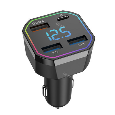 Încărcător auto Olaf 66W Încărcare rapidă pentru iPhone Xiaomi Samsung PD Încărcător telefon auto Încărcare rapidă 3.0 4 porturi Adaptor încărcător USB auto