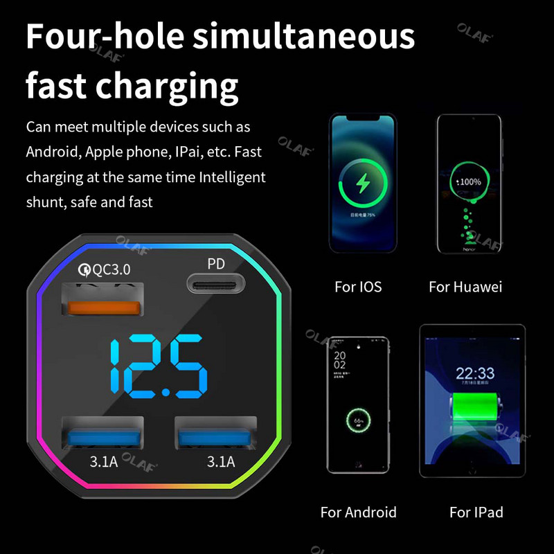 66W PD USB auto punjač tipa C USB telefonski adapter za brzo punjenje u automobilu za iPhone 13 Pro Xiaomi Huawei Samsung auto brzi punjač