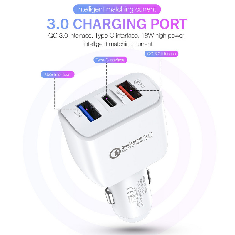 Φορτιστής αυτοκινήτου PD 20W Φορτιστής τηλεφώνου αυτοκινήτου USB Τύπος C Γρήγορη φόρτιση σε αυτοκίνητο Προσαρμογέας USB-C για κινητό Xiaomi Note 11 iPhone 13 12 QC 3.0