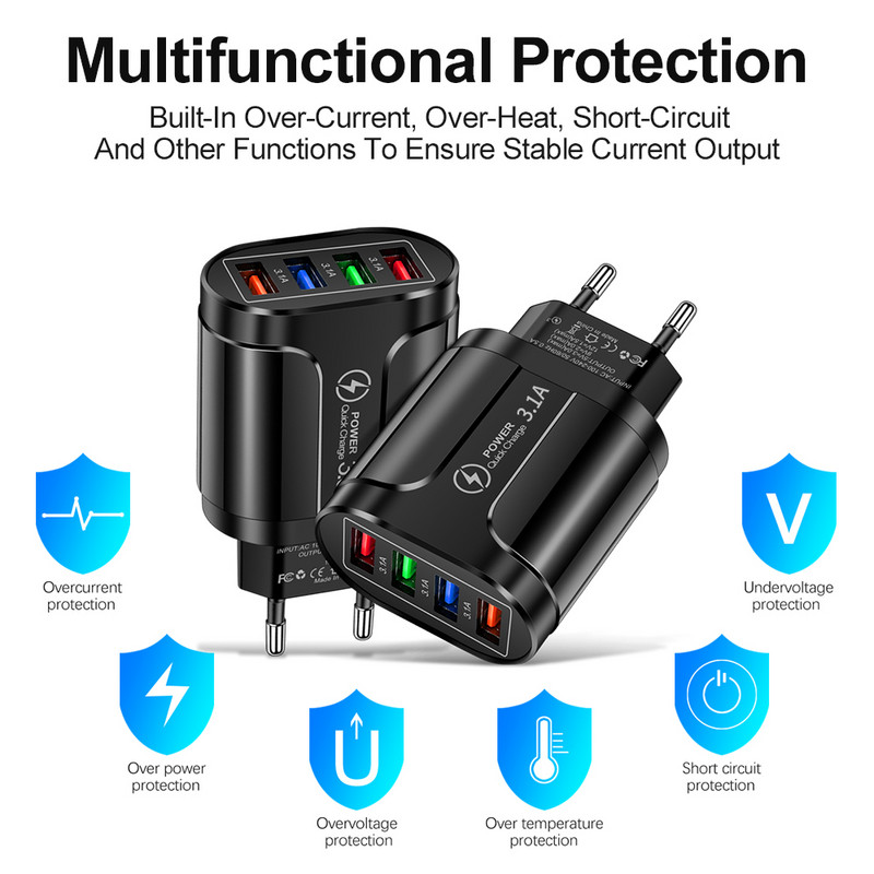 Quick Charge 3.0 For iPhone Charger Wall Fast Charging for Samsung S10 S9 S8 Plug Xiaomi Mi Huawei Chargers Mobile Phone Adapter